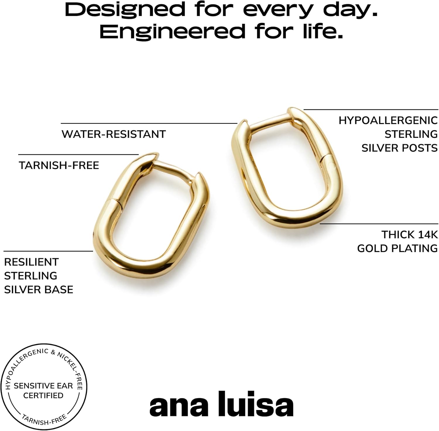 Ana Luisa Rectangle Hoop Earrings - Sterling Silver Base With 14K Gold & Silver Rhodium Plating - Chic, Dainty Mixed Metal Huggie Hoops - Hypoallergenic, Tarnish-Free, and Water-Resistant Hoops
