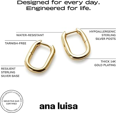 Ana Luisa Rectangle Hoop Earrings - Sterling Silver Base With 14K Gold & Silver Rhodium Plating - Chic, Dainty Mixed Metal Huggie Hoops - Hypoallergenic, Tarnish-Free, and Water-Resistant Hoops