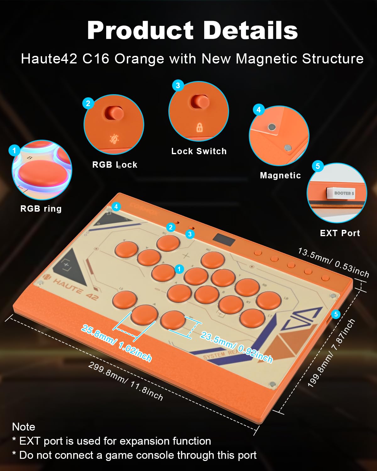 Leverless Controller Arcade Stick: Magnetischer, hebelloser Arcade-Stick mit RGB-Felgen, Premium-Haute42 C16 Arcade-Controller für PC/PS4/Switch-Spiel mit Sperrtaste, unterstützt Hot Swap und