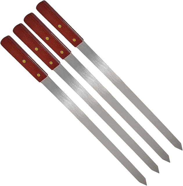 4 Pcs Flat Kebab Skewers Stainless Steel, 24 inch Turkish Skewers, Heavy Duty BBQ Skewers, Perfect for Koobideh Kebab, Turkish Style BBQ