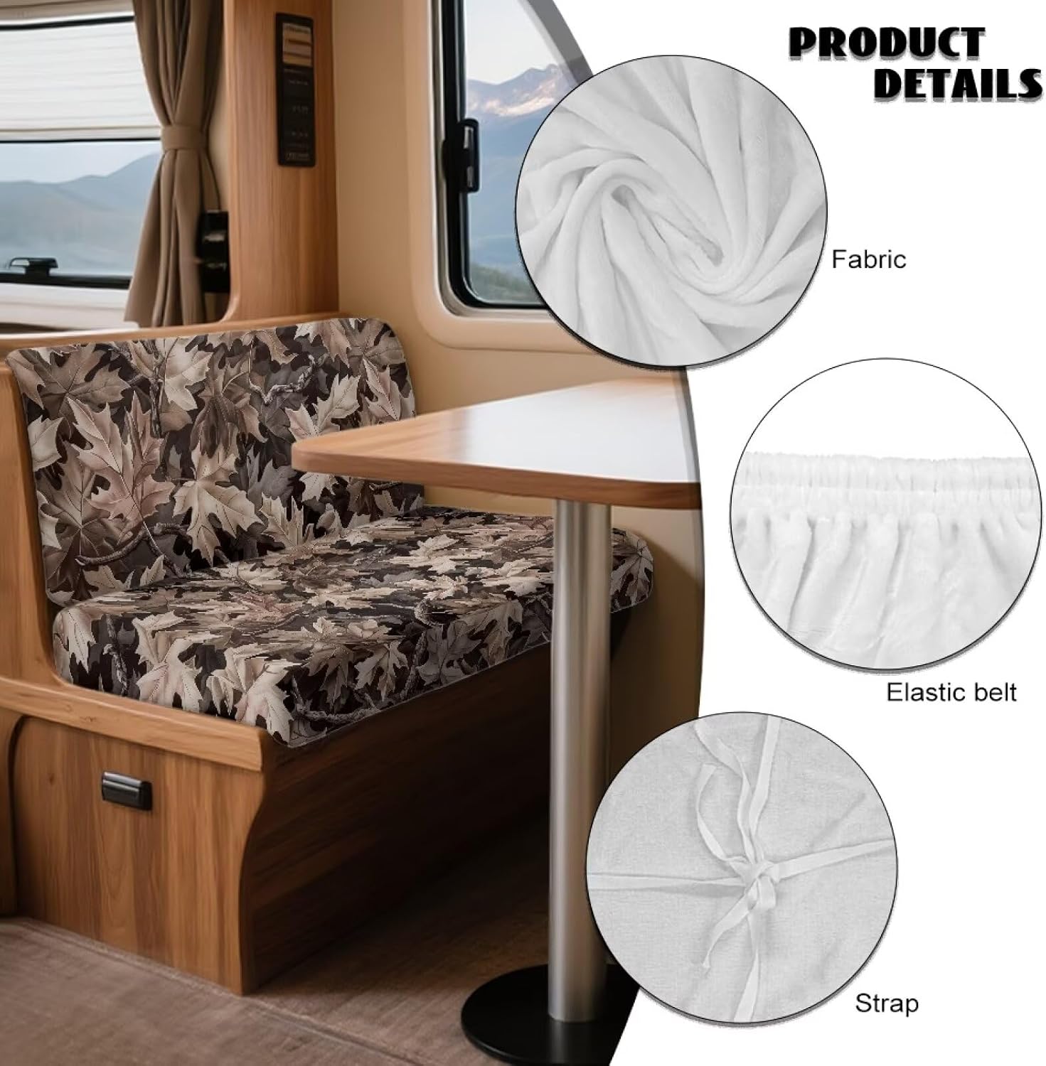 Brown Camo Hunting RV Dinette Cushion Covers Warm RV Dinette Cushion Slipcover Soft Camper Couch Cushion Covers Set Include 1 Bench Cover 1 Backrest Cover