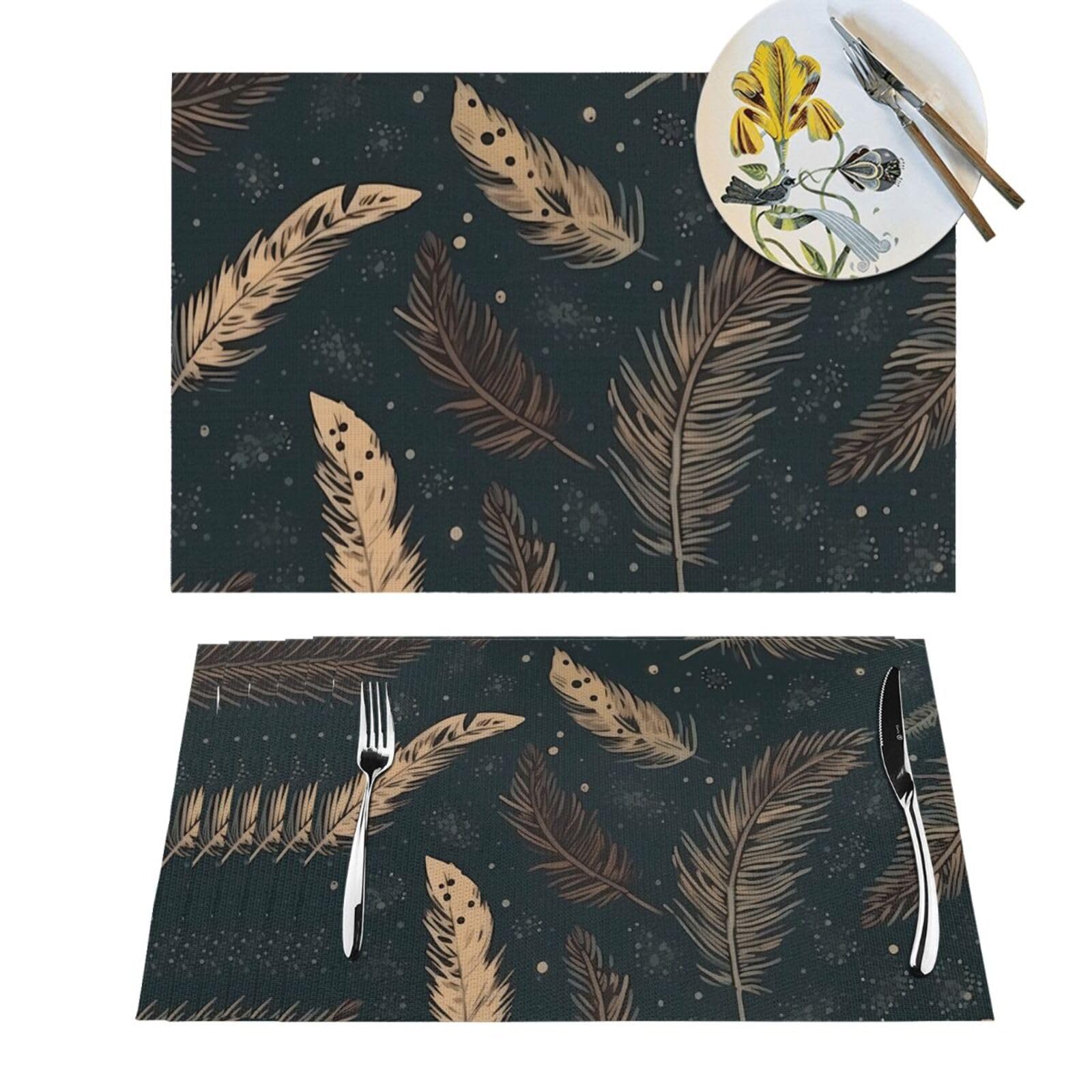 Set de table lavable et thermorésistant lot de 4 au motif feuilles de pin