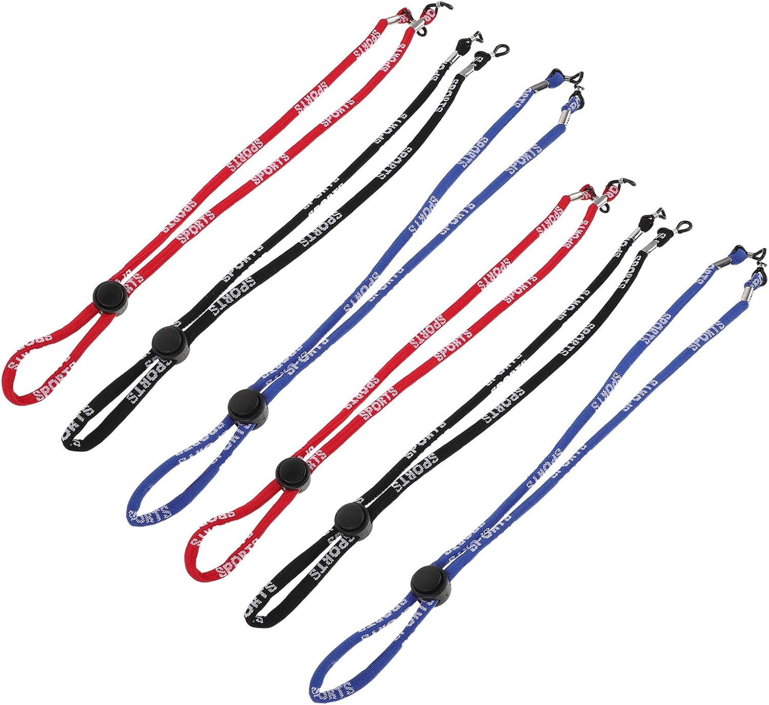 FRCOLOR 6pcs Adjustable Sports Eyeglass Chains, Anti-slip Elastic Eyeglasses Holder Straps with Red, Blue, and Black Colors for Men and Women, for Running and Daily Wear