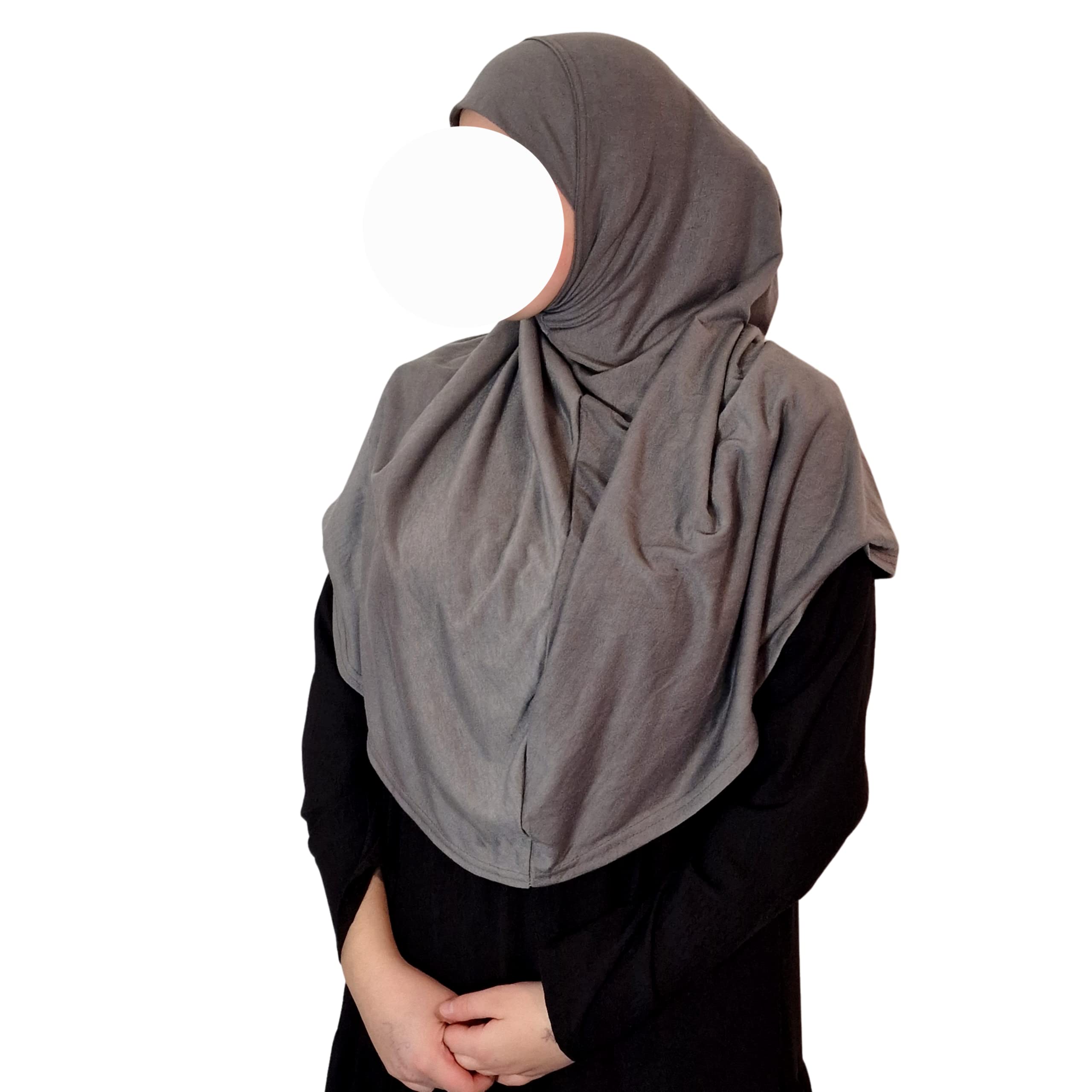 Yaqeen One Piece large Hijab cotton/Jersey women instant Amira Khimar Instant scarf islamic salah prayer clothes (Dark Grey)
