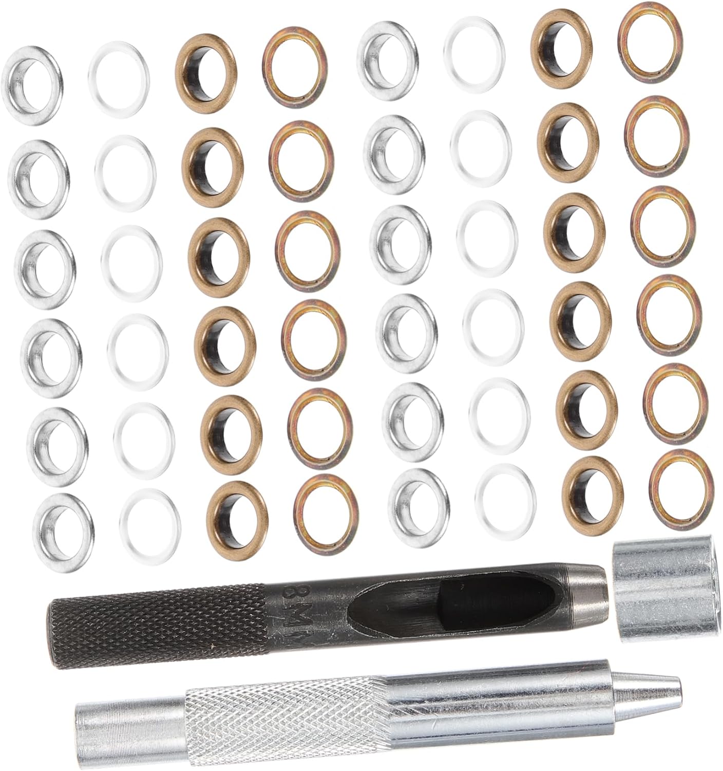 STOBOK 100Pcs Metal Grommets Eyelet Button with Installation Tools Silver and Bronze Clothing Fasteners for Shoes Canvas DIY Crafts and Projects