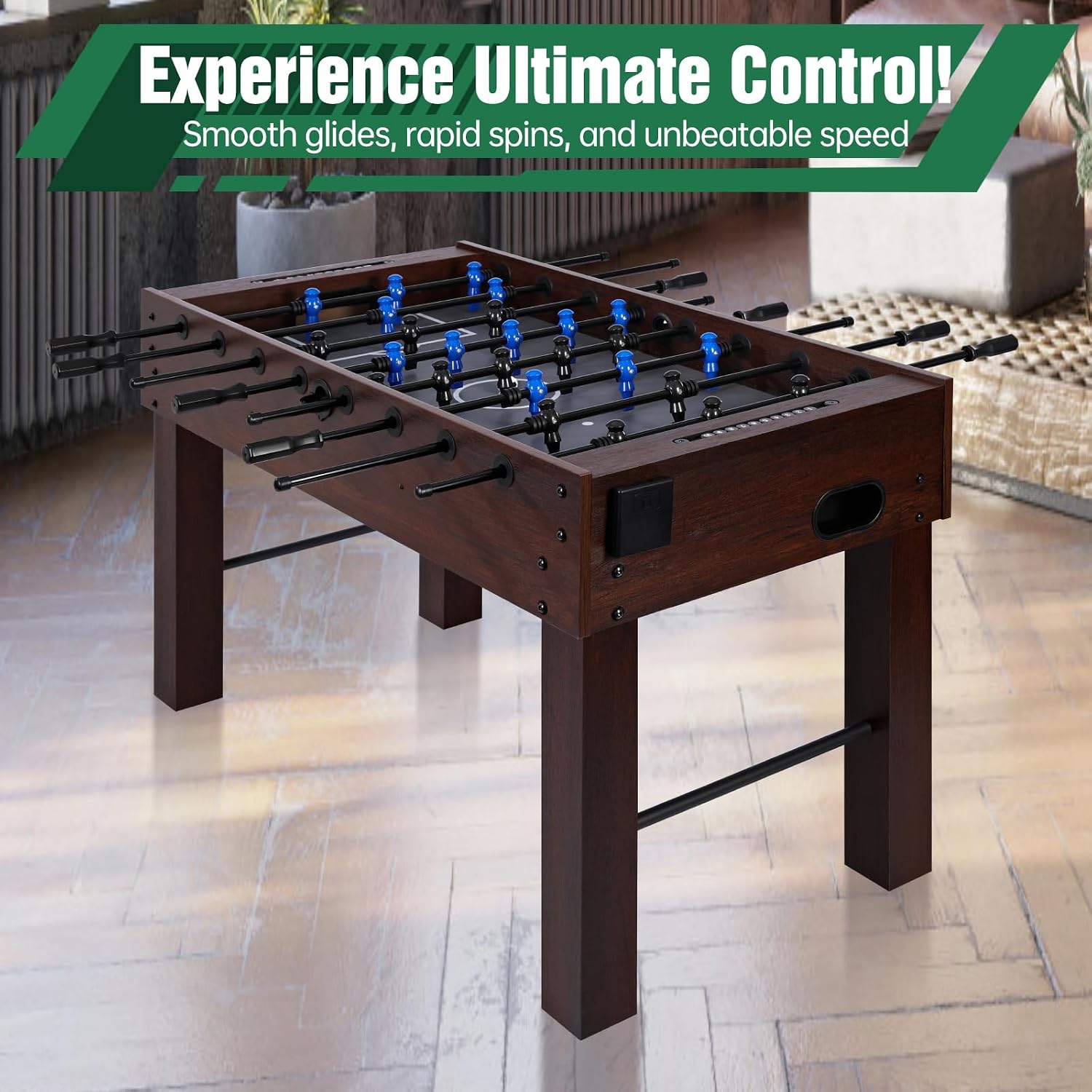 Foosball Table, Competition-Sized 48in and 55in Game Table for Home & Game Room – Includes 2 Balls & 2 Cup Holders – Classic Indoor Soccer Game