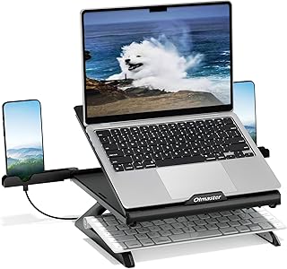 Olmaster Laptop Stand, Multi-Angle Adjustable Portable Foldable Laptop Stand Thermal Vent Ergonomic Laptop Stand for Desk MacBook Air Pro Surface Laptop 9-15.6 Inch (Black)