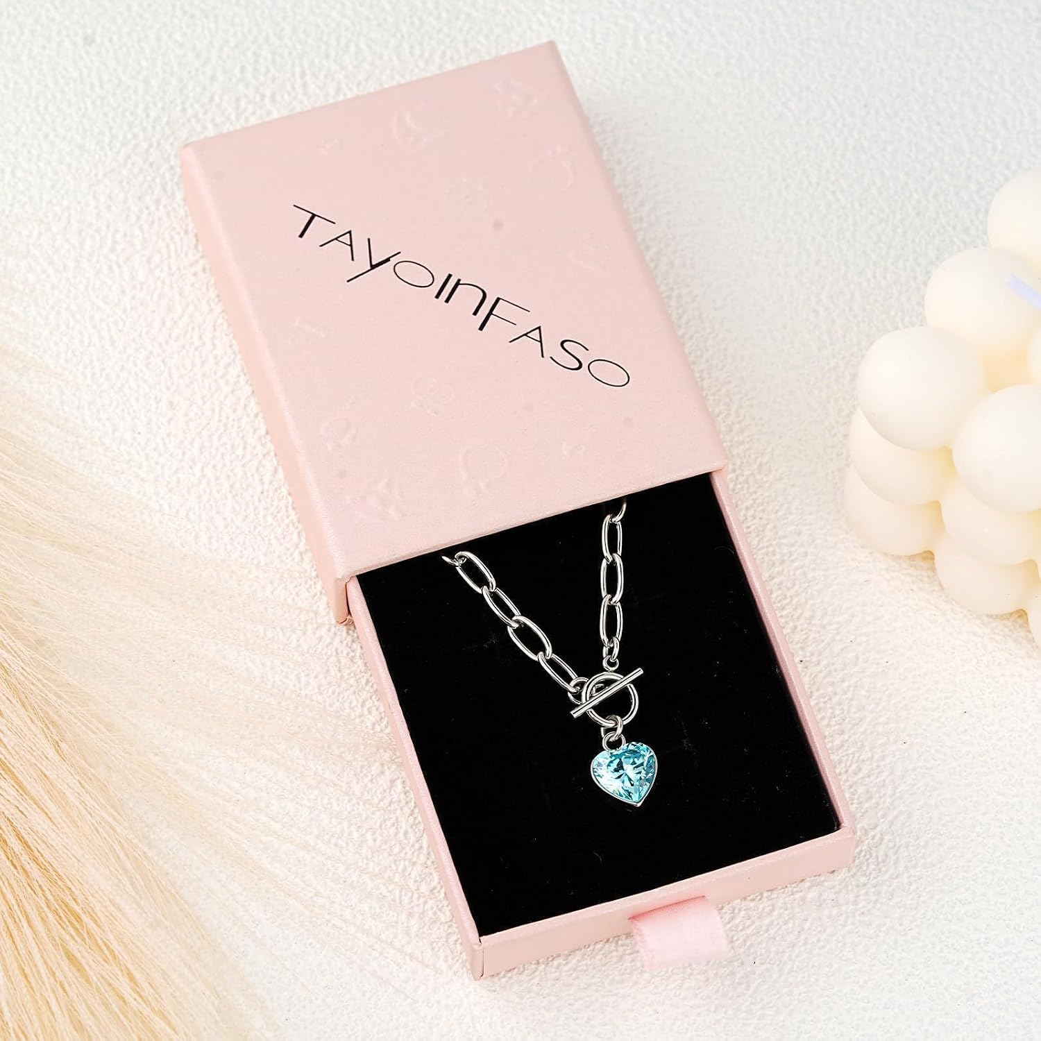 Birthstone Heart Paperclip Toggle Necklace Stainless Steel Gemstone Pendant Natural Stone Paperclip Chain Jewelry Birthday Gift for Women