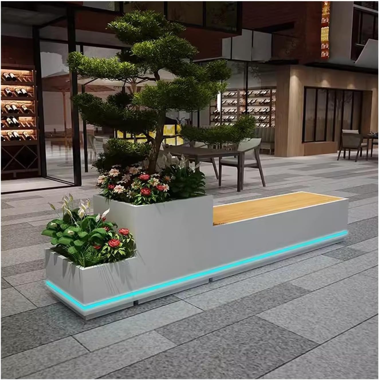 Garden Bench with Planters Outdoor Flower Boxes Leisure Chairs Terraces Parks