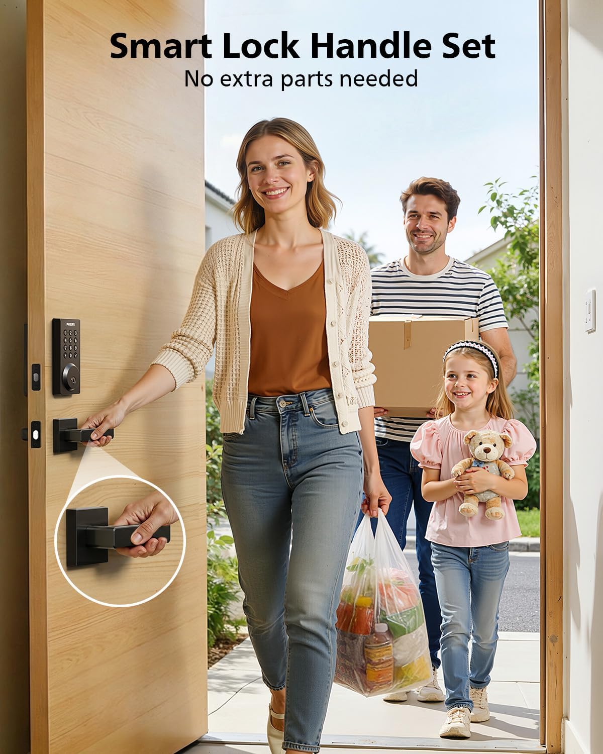 Philips WiFi Smart Door Lock with Handle, Built-in WiFi App Remote Control, Keyless Entry Door Locks for Front Door, Smart Deadbolt Auto Lock, Support Alexa & Google, IP54 Waterproof, Matte Black 7 71B R9F89TL. AC SL1500