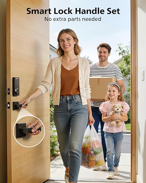 Philips WiFi Smart Door Lock with Handle, Built-in WiFi App Remote Control, Keyless Entry Door Locks for Front Door, Smart Deadbolt Auto Lock, Support Alexa & Google, IP54 Waterproof, Matte Black | 100 User PIN Codes, Anti-Peep Code, Waterproof, Auto Lock, Support Alexa & Google Voice
