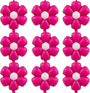 DIADARL Hot Pink Daisy Balloons Flower Aluminum Foil Balloons Violet Floral Balloons for Birthday, Valentines, Baby Shower, Wedding, Floral Party Decorations Supplies (10Pcs)
