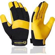 WESTWOOD FOX Gardening Working Gloves Garden Thorn Proof Flexible Heavy Duty Leather Mechanic Utility Dexterity Breathable Construction Gloves for Work Mens Women XL, Yellow