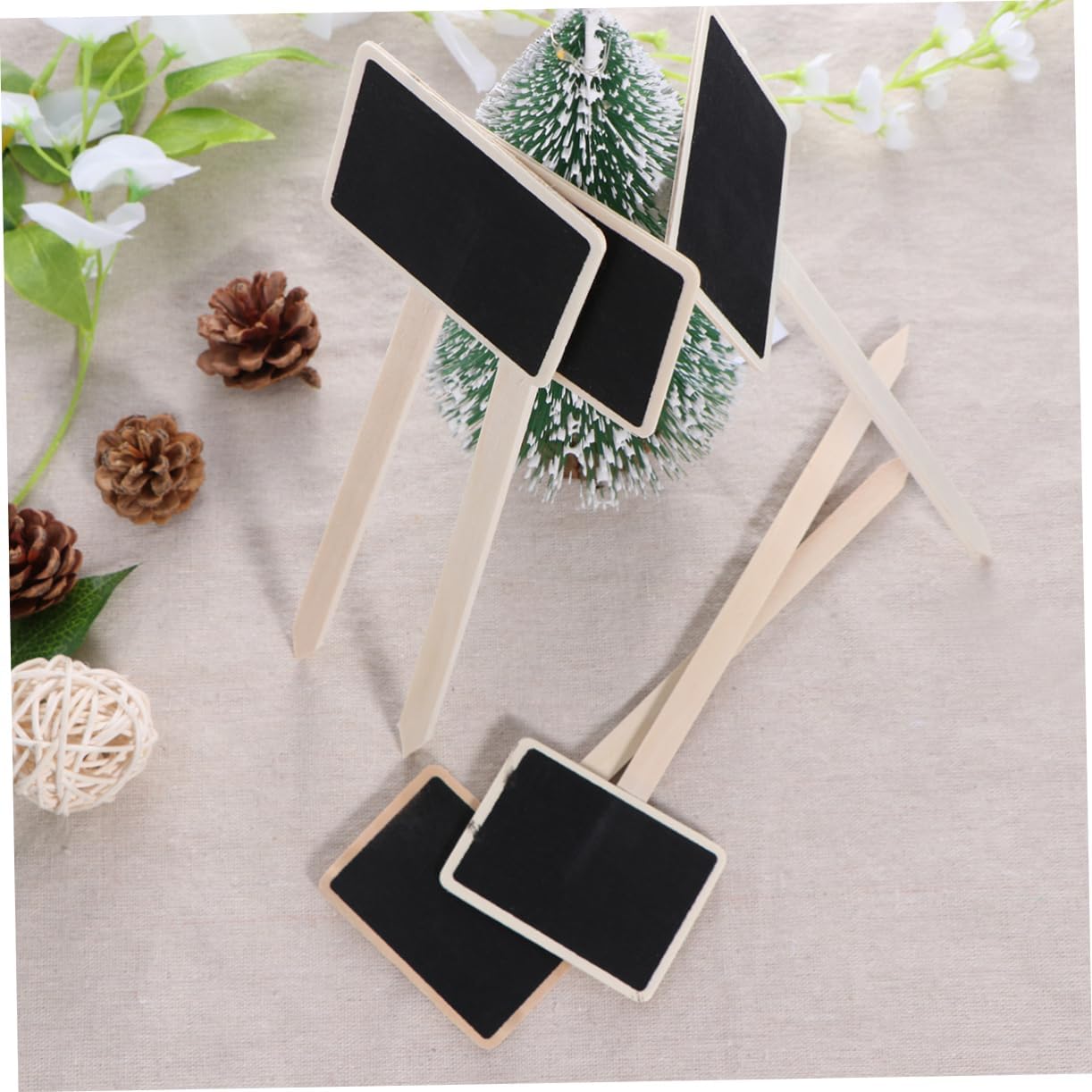 20Pcs Mini Wooden Chalkboard Picks Decorative Blackboard Signs for Garden Plant Tags Boxwood for Messages Events for Home Wedding Decorations