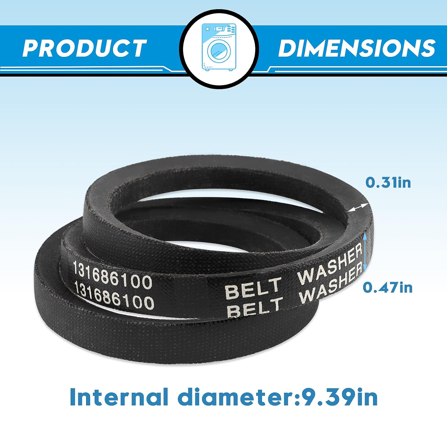 131686100 Washer Drive Belt, fits for Frigidaire, White Westinghouse, Kelvinator,Gibson,Kenmore, Sears, Tappan, Electrolux Washing Machine, Replace AP3867042 PS1146950 131686100, Washing Machine Belt