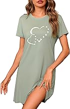 Women's Short Sleeve Nightdress Short Soft Sleep Dress with Delicate Heart Motif Comfortable Lightweight for Summer Sleepwear Leisure S-XXL