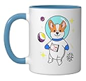Nonbinary Corgi In Space Nonbinary Pride Ceramic Mug, Blue/White