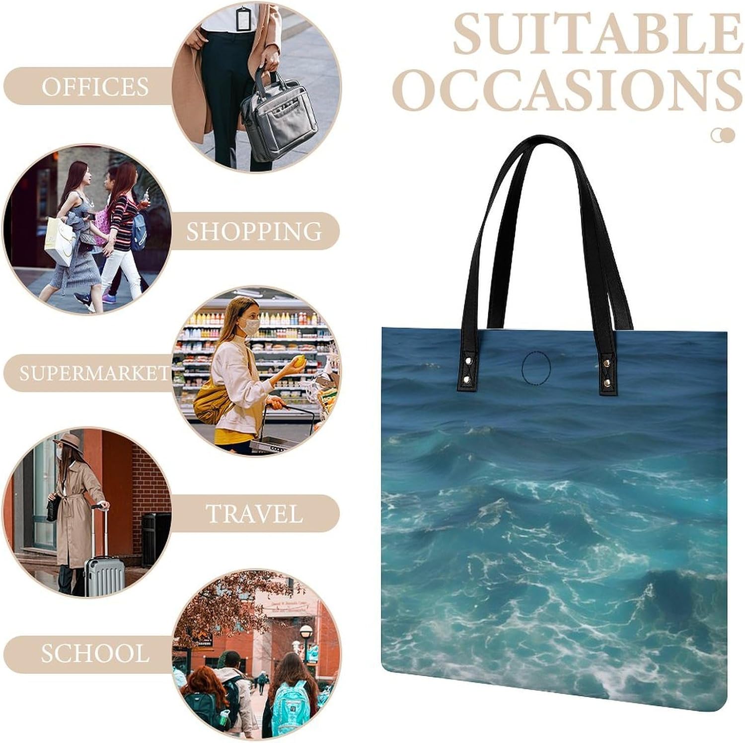The Deep Blue Sea Tote Bag with Magnetic Buckle Reusable Grocery Bags Lightweight Cross Body Handbag for Daily Essentials