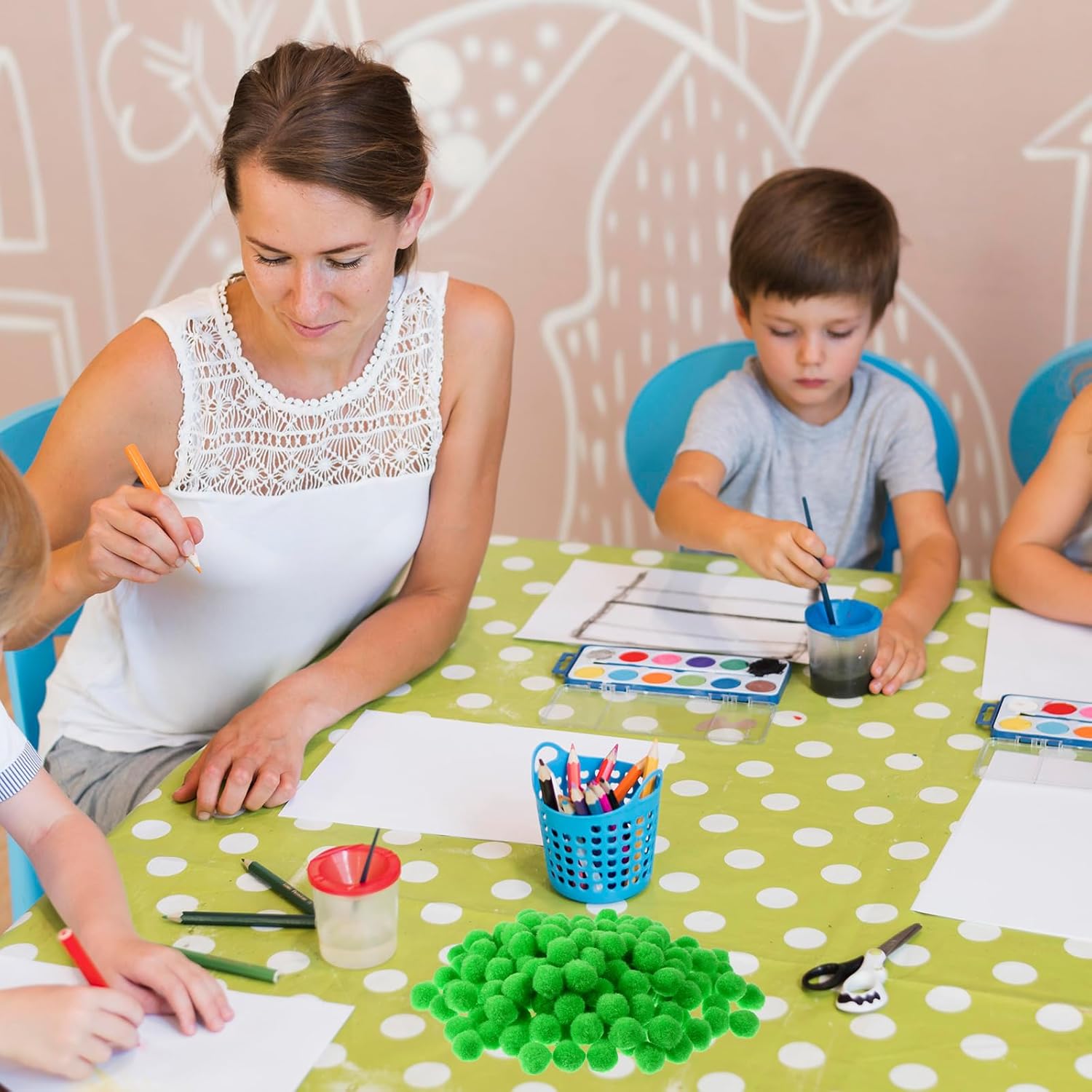 150 Pieces Pom Poms, 1 Inch Green Fuzzy Pompom Puff Balls, Craft Pom Poms for DIY Arts, Mother's Day Decorations, Home Decorations, Crafts Projects Creative Decoration - Image 8