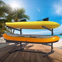 Asunrise Kayak Storage Rack, Heavy Duty 2 Level Freestanding Rack for Garage and Outdoor Storage, Holds Kayak, Canoe, Surfboard & Paddleboard, Steel Construction with Felt Padding