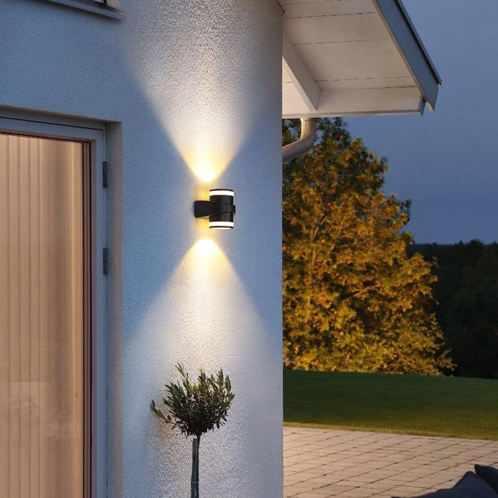 Kinkiety zewnętrzne/wewnętrzne, nowoczesna lampa ścienna LED z aluminium, 10 W, 3000 K, ciepła biel, IP65, wodoodporna, oświetlenie ścienne w górę i w dół, do patio, werandy, ogrodzenia