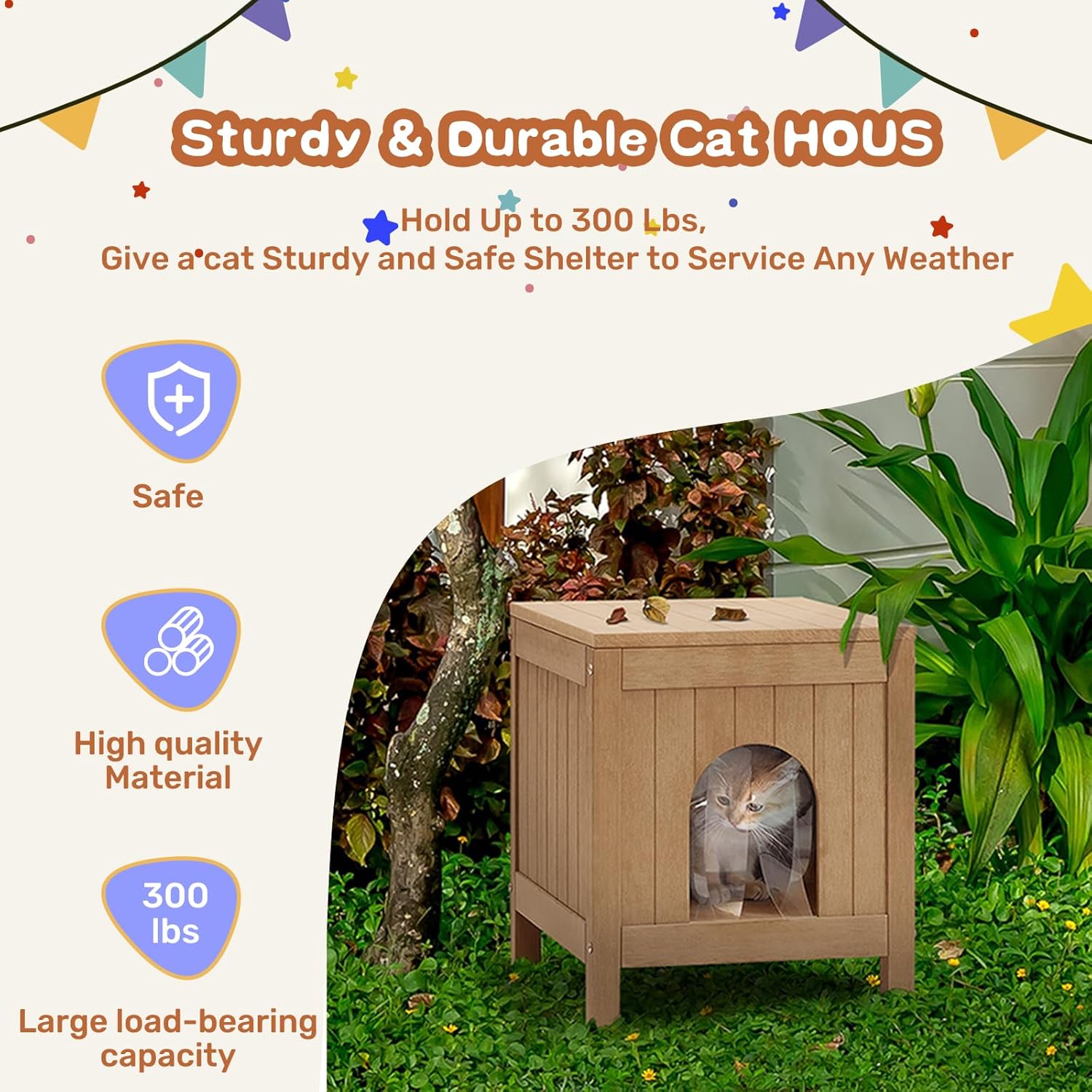 review Psilvam Insulated Cat House, Weatherproof Poly Lumber Outdoor Cat House, Moisture-Proof Elevated Cat Shelter with Side Table Function, Openable Roof to Easy Cleaning Cat Houses for Outdoor Cats