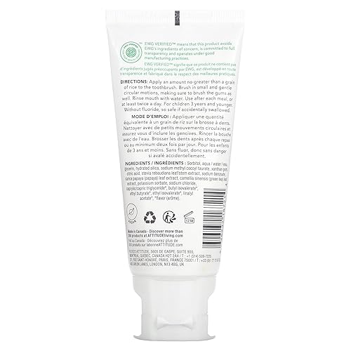 Miniatura 10 de ATTITUDE Pasta de dientes de entrenamiento sin flúor para bebés y niños, natural, vegana y EWG con puntuación superior, fresa, 2.5 onzas (16721)