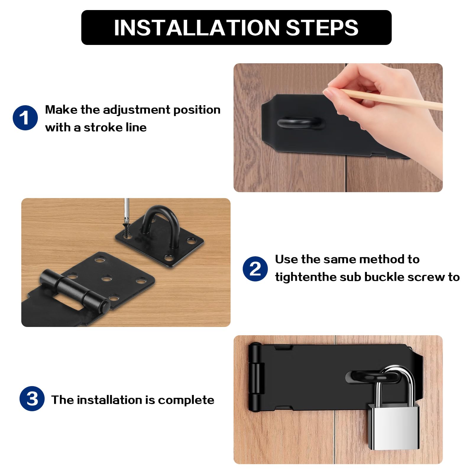 2 Pz Lucchetto Hasp in Acciaio Inox, Chiusura a Viti Hasp, Lucchetto a Gancio di Sicurezza da 127 mm/106 mm per Armadietti, Cancelli, Capannoni, Serratura Porta Interna Esterna (Nero)