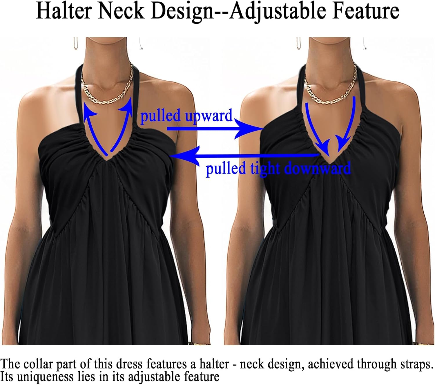 Maxi Dresses for Women Sexy Halter V Neck Backless Smocked High Waisted A Line Beach Vacation Sundress - Image 6