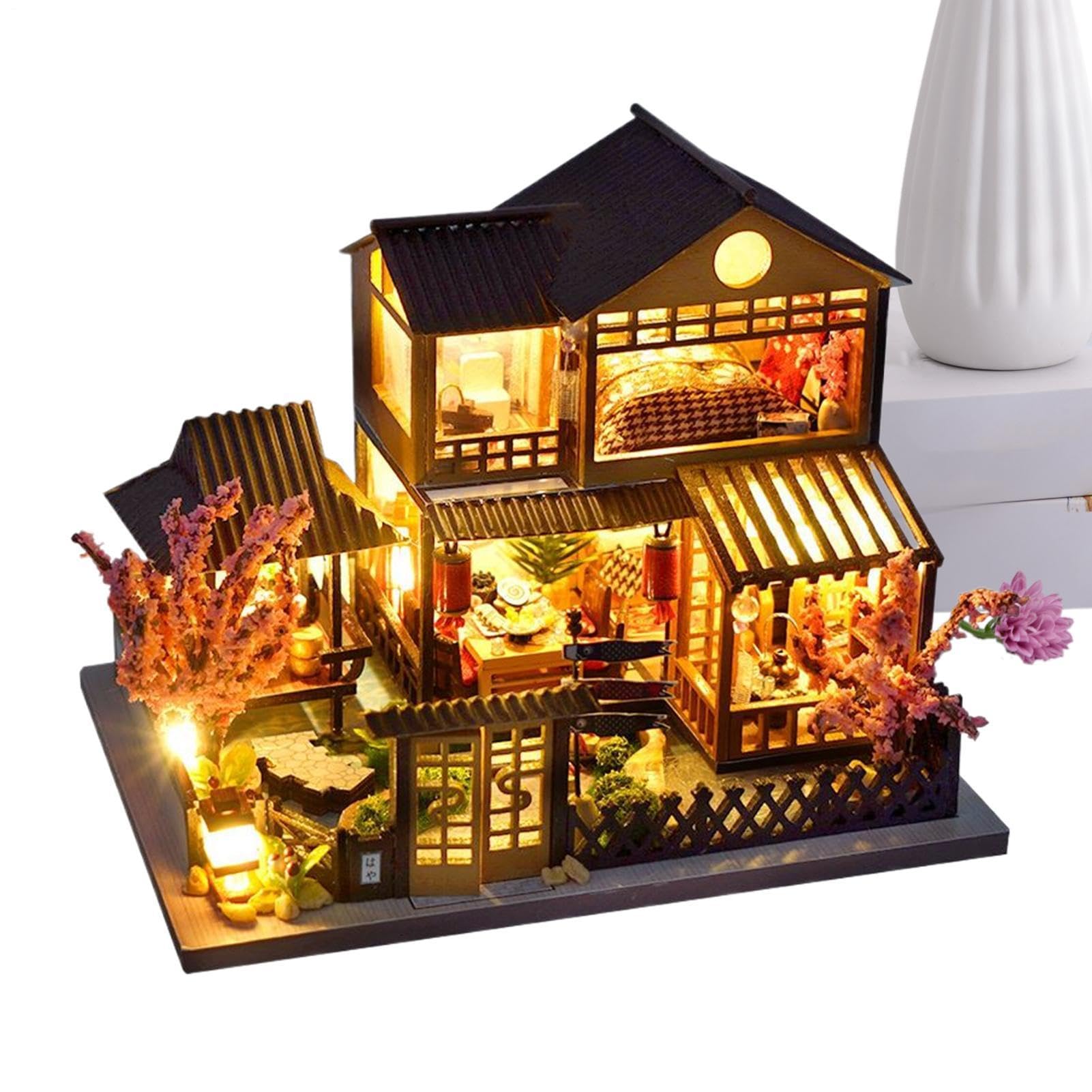 Maqueta de madera 3D de alta precisión con luces LED: biblioteca miniatura coleccionable 8