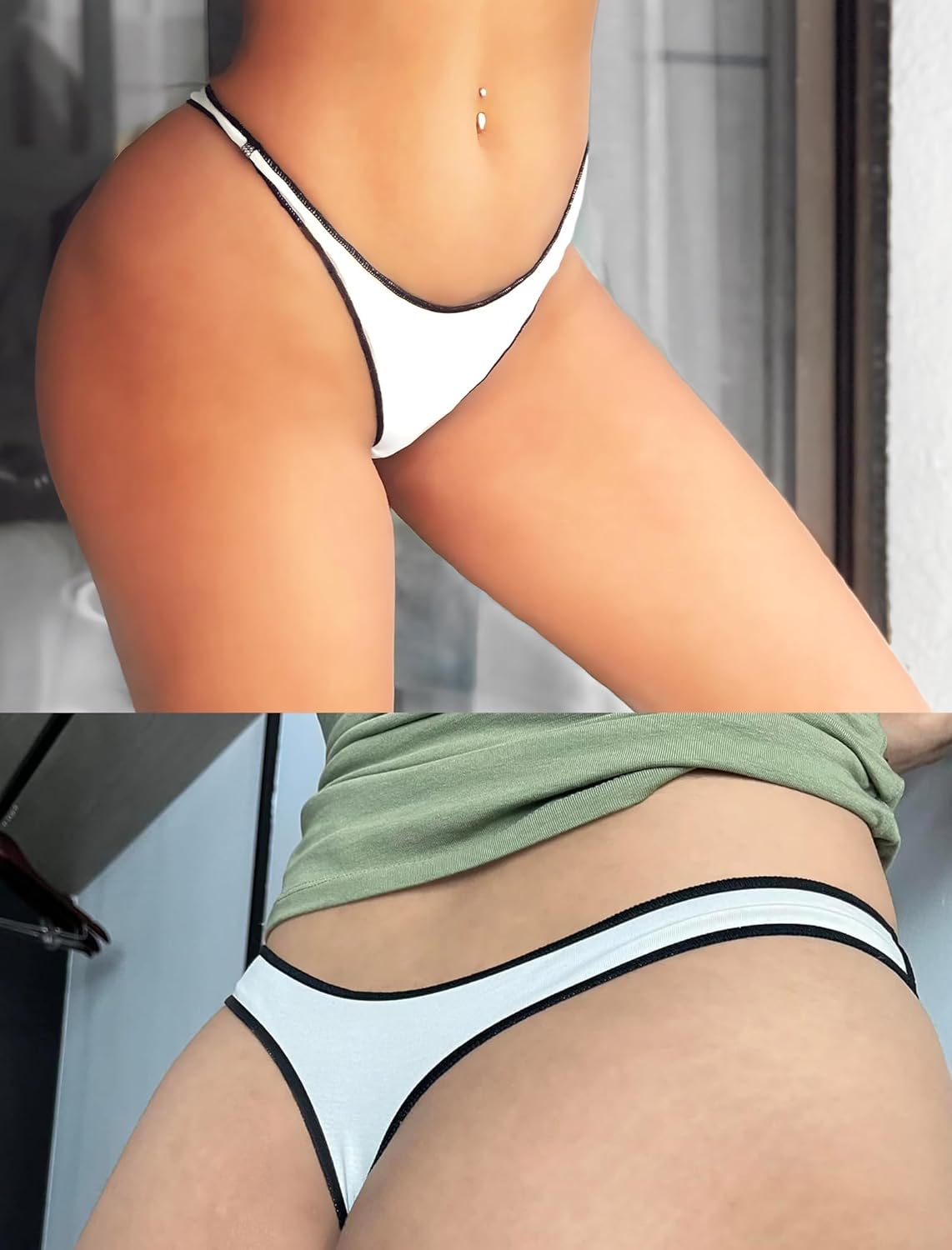 Womens Cotton Thongs Underwear Breathable No Show Cheeky Panties Tangas Sexy for Everyday Workout 3 Pack Set - Image 2