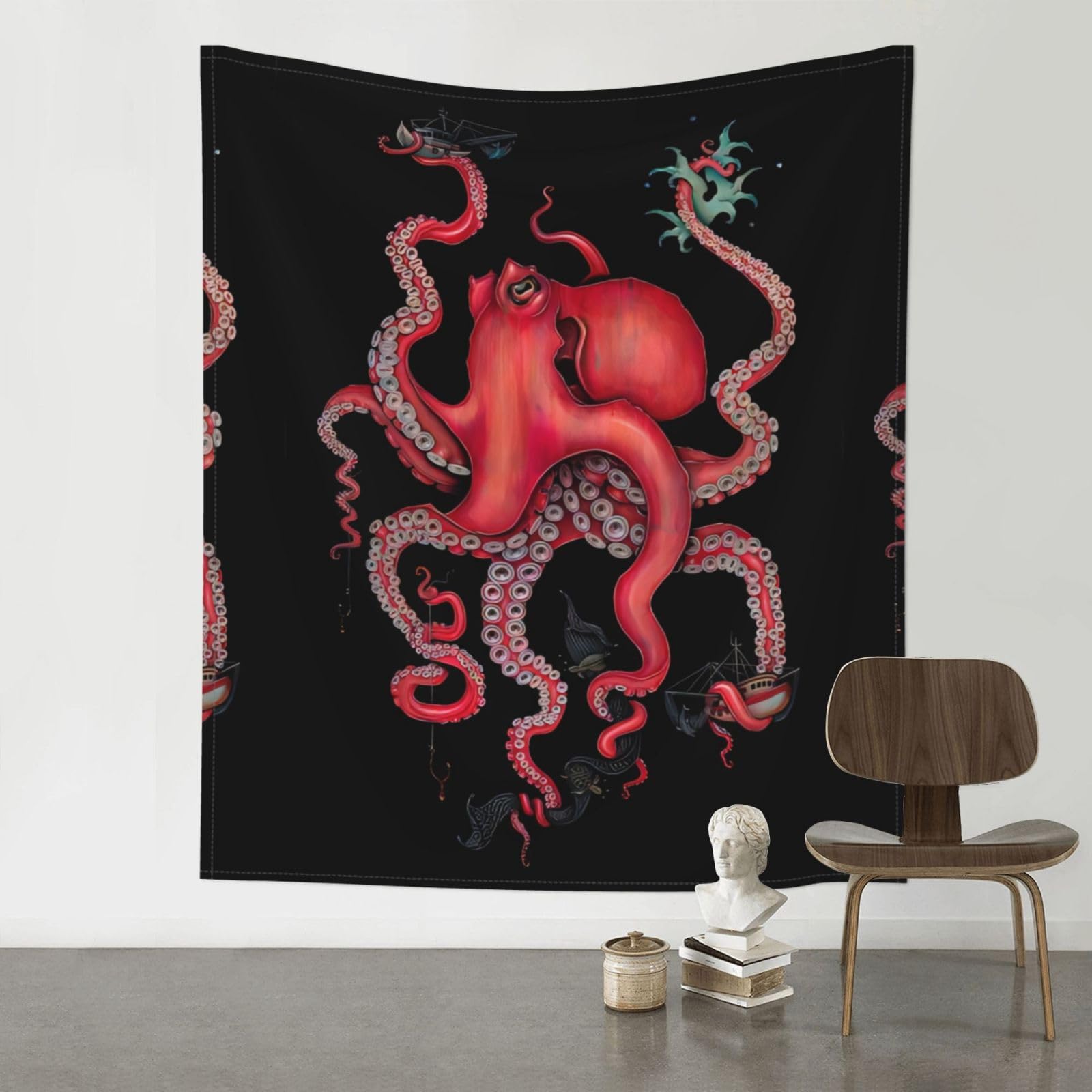 WHJSHOP Octopus Intertwined Prints Original Wall Tapestry 60x51in – Boho Throw Blanket for Dorm Decor, Beach Picnic, & Bedroom Layering