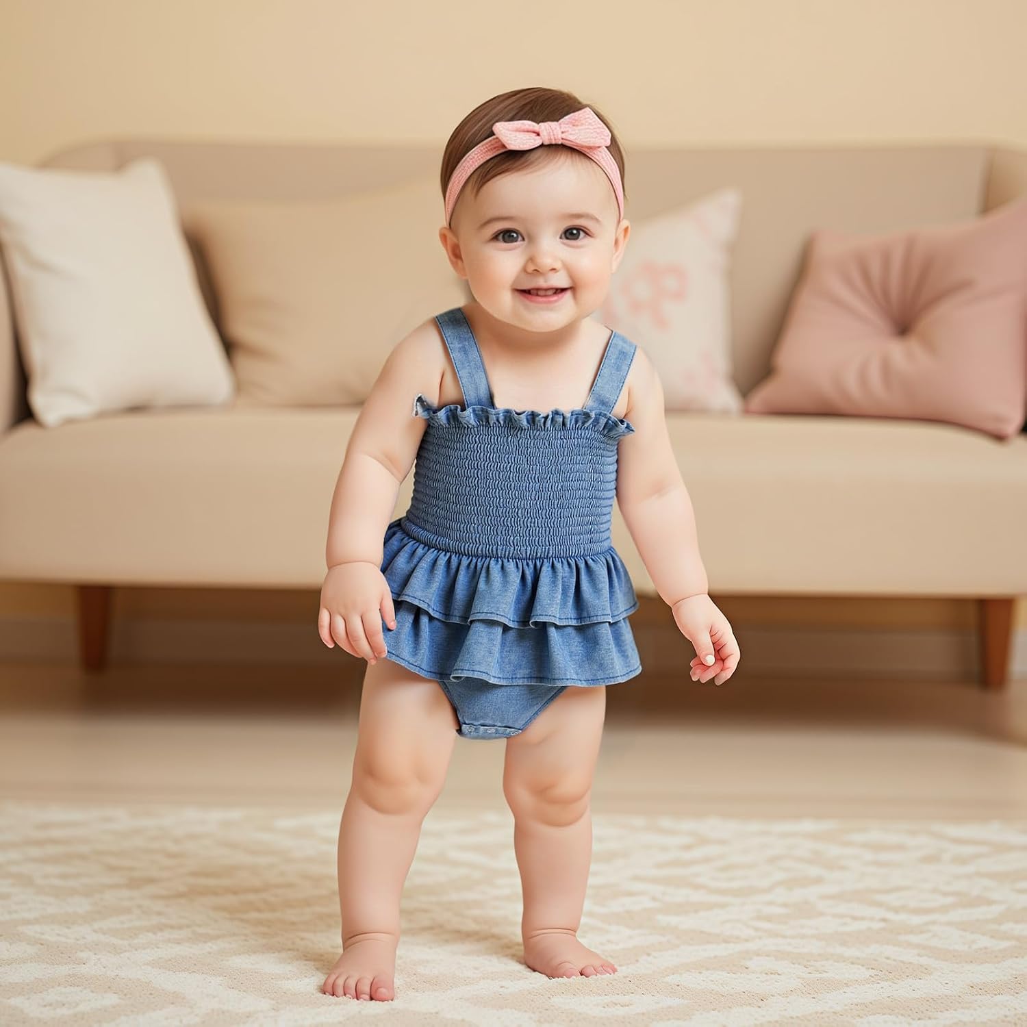 Baby Girl Denim Outfit Summer Romper Dress Clothes Ruffle Sleeveless One Piece Bodysuit Jumpsuits 3 6 9 12 18 Months