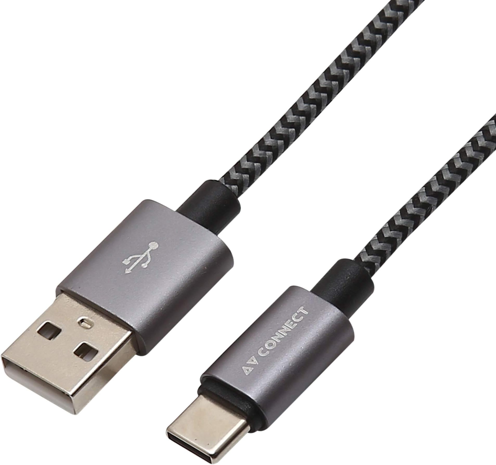 AV Connect Braided USB Type C Cable Fast Charging Upto 2.4 Amps [1 Meter/3.3ft] - Black&Grey