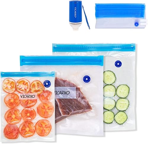 VICARKO Bolsas selladoras al vacío, bolsas de almacenamiento al vacío, bolsas Sous Vide, bolsas reutilizables, bolsas con cremallera para ahorrar