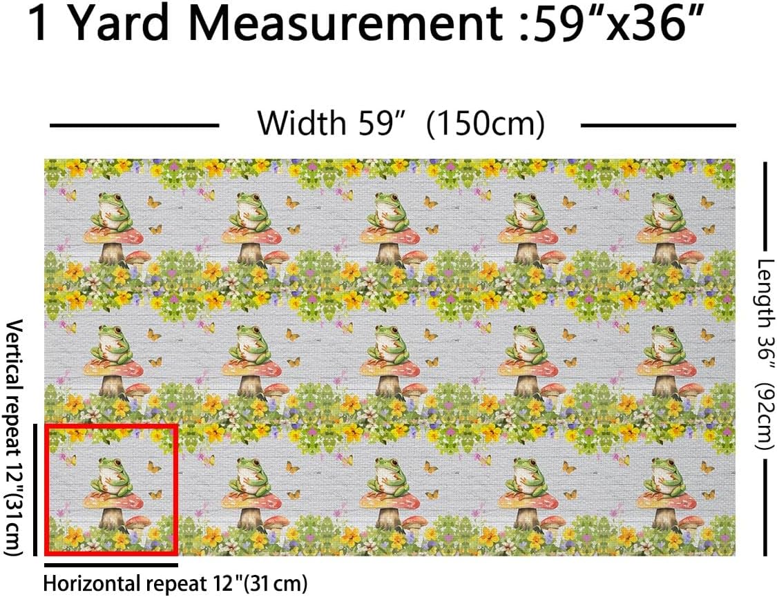 Feelyou Frog Mushrooms Upholstery Fabric By The Yard, Cute Mushroom Decor Reupholstery Fabric for Chairs, Tropical Amphibian Wild Mushroom Stuff Decorative Soft Flannel, 2 Yards,Green