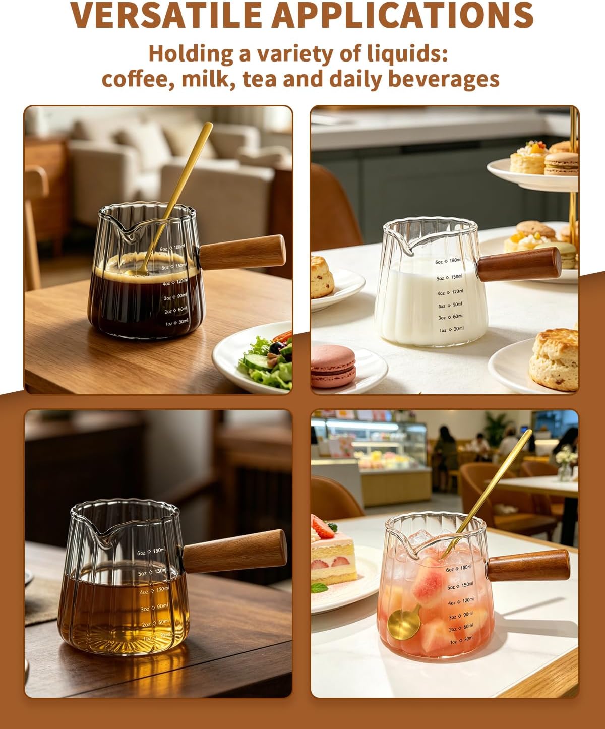 2Pcs Espresso Cups & Spoons, Ribbed Milk Frothing Cup, Espresso Accessories