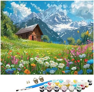 Landscape Log Cabin Paint by Numbers for Adults,DIY Paint by Number Canvas Acrylic Paint by Numbers Kit,DIY Painting by Numbers for Kits,DIY Oil Painting Home Wall Decor (Without Frame) 60x75cm WK-139