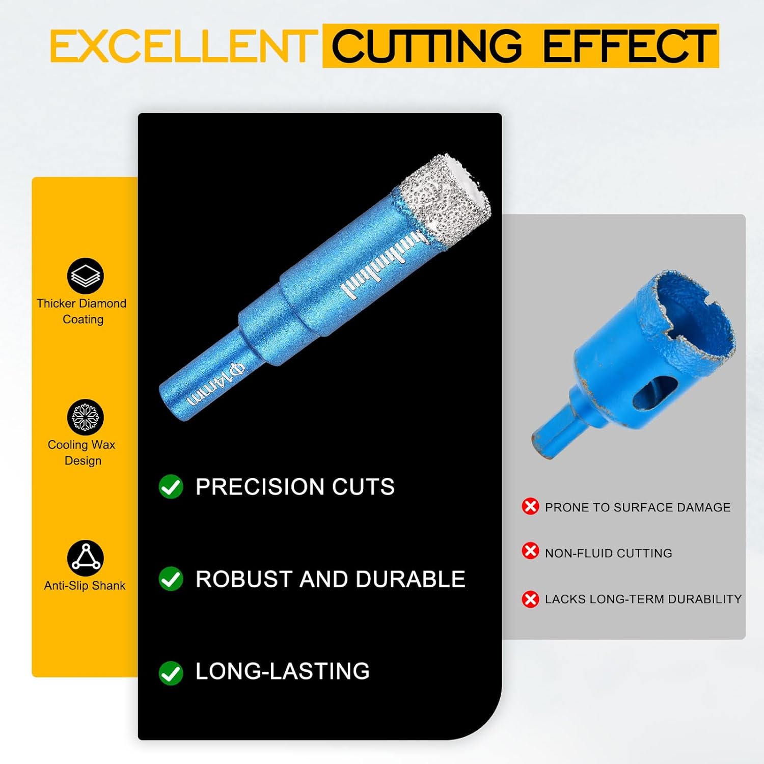DTGN Diamond Hole Saw 9/16" /14mm - 5 PCS - Good for Precise Working in Porcelain, Tile, Marble, Ceramic - Dry Diamond Drill Bit