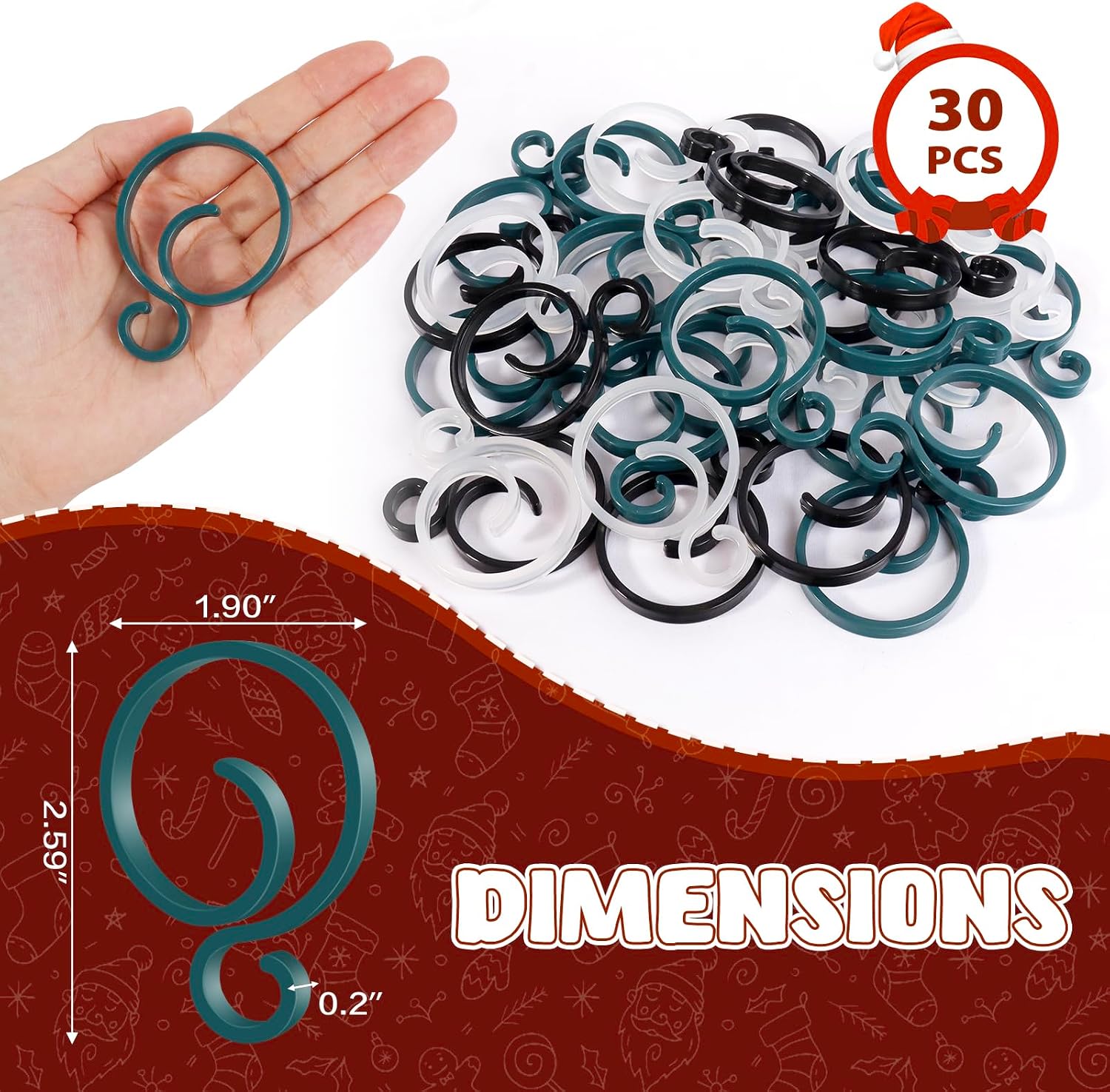 Christmas Light Clips for Banister Christmas Banister Clips Holiday Garland Hanger Hooks for Stockings String Lights Indoor Outdoor Decorations Stair Railing Fence Deck (Green, 30 PCS)