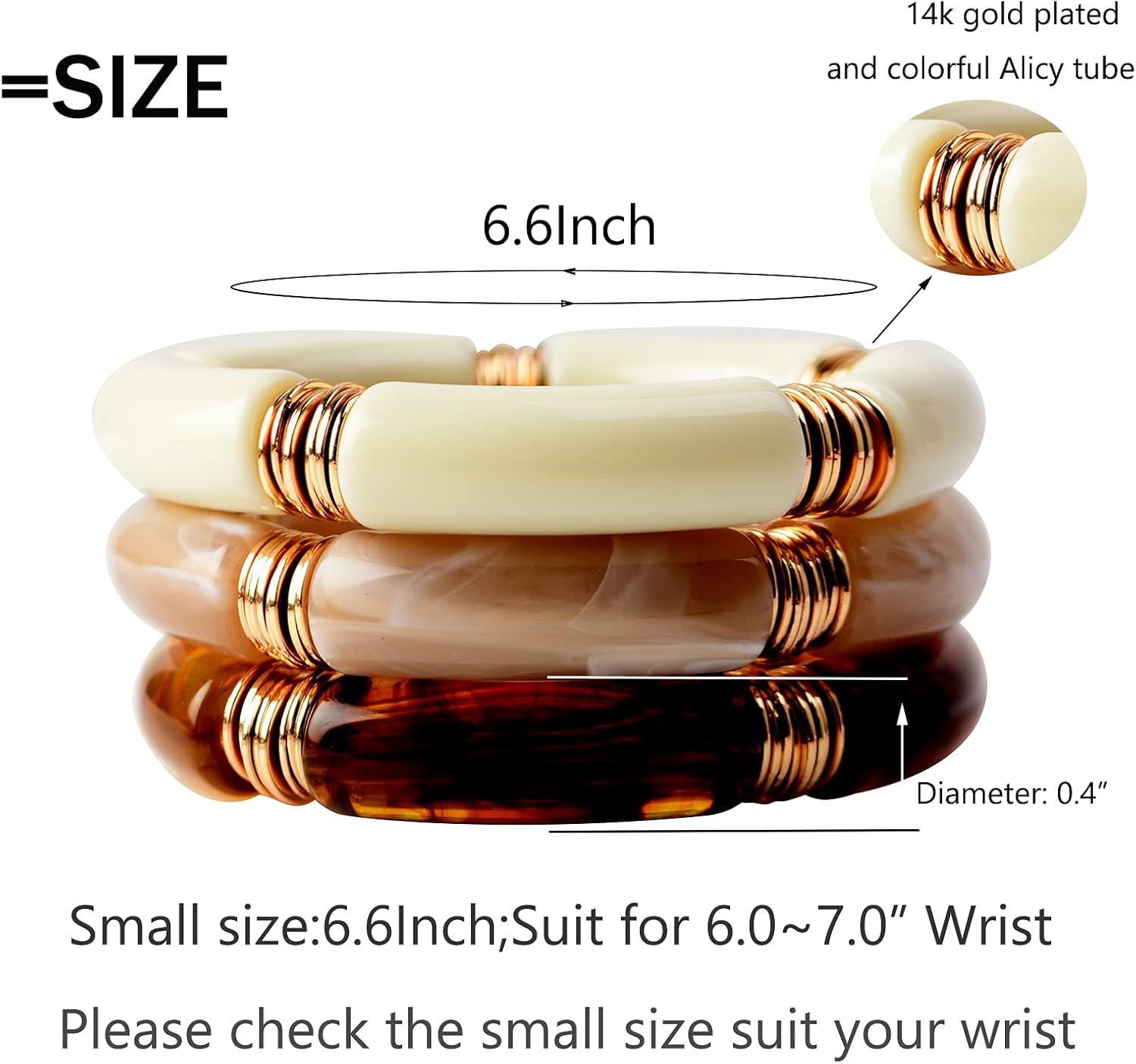 GOOJIDS Simple Beaded Gold Plated Bangles Bracelet Chunky Bamboo Tube Curved Stacking Clear Acrylic Colorful Beads Stretchable Gold Plated Bracelets Set For Women - Image 2