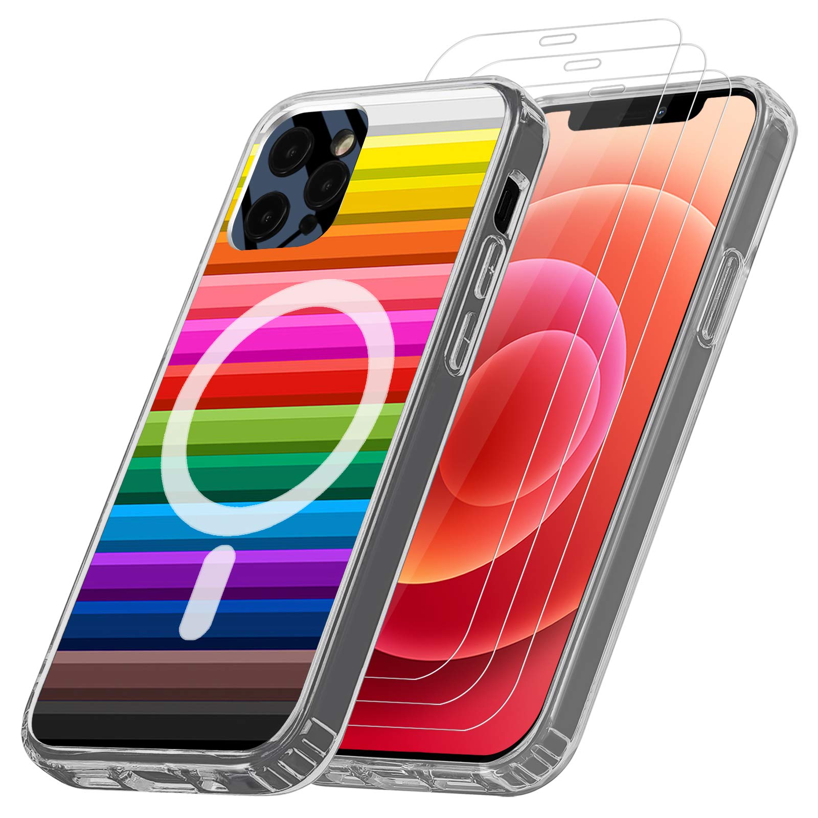 ANEWSIR Magnetic Case Compatible with iPhone 12/iphone 12 Pro MagSafe, Anti-Yellow, Shockproof, Ultra Slim, Wireless Charging| Hard PC Back Cover- Color shell+ [3 Pack] Screen Protector