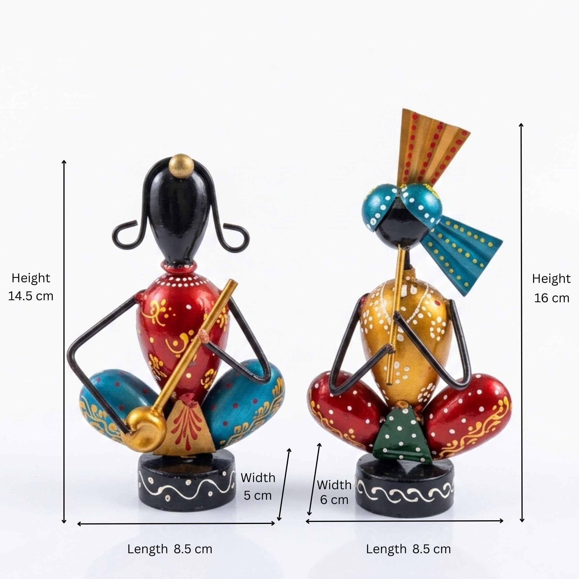 Hand-Painted Indian Musician Figurines - Set of 2 -3 Hand-Painted Indian Musician Figurines - Set of 2 -3
