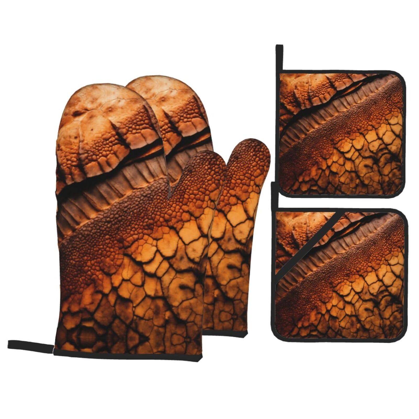 Dinosaur pattern Print Stylish 4-Piece Microwaving Oven Waterproof Kitchen Gloves Baking Holiday Cooking