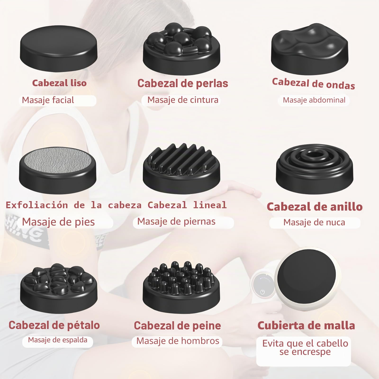 Masajeador eléctrico de celulitis, anticelulítico, portátil, masaje de celulitis con 8 accesorios intercambiables, formas tonificadas, alivia la fatiga para hombros, cintura, abdomen, glúteos, piernas