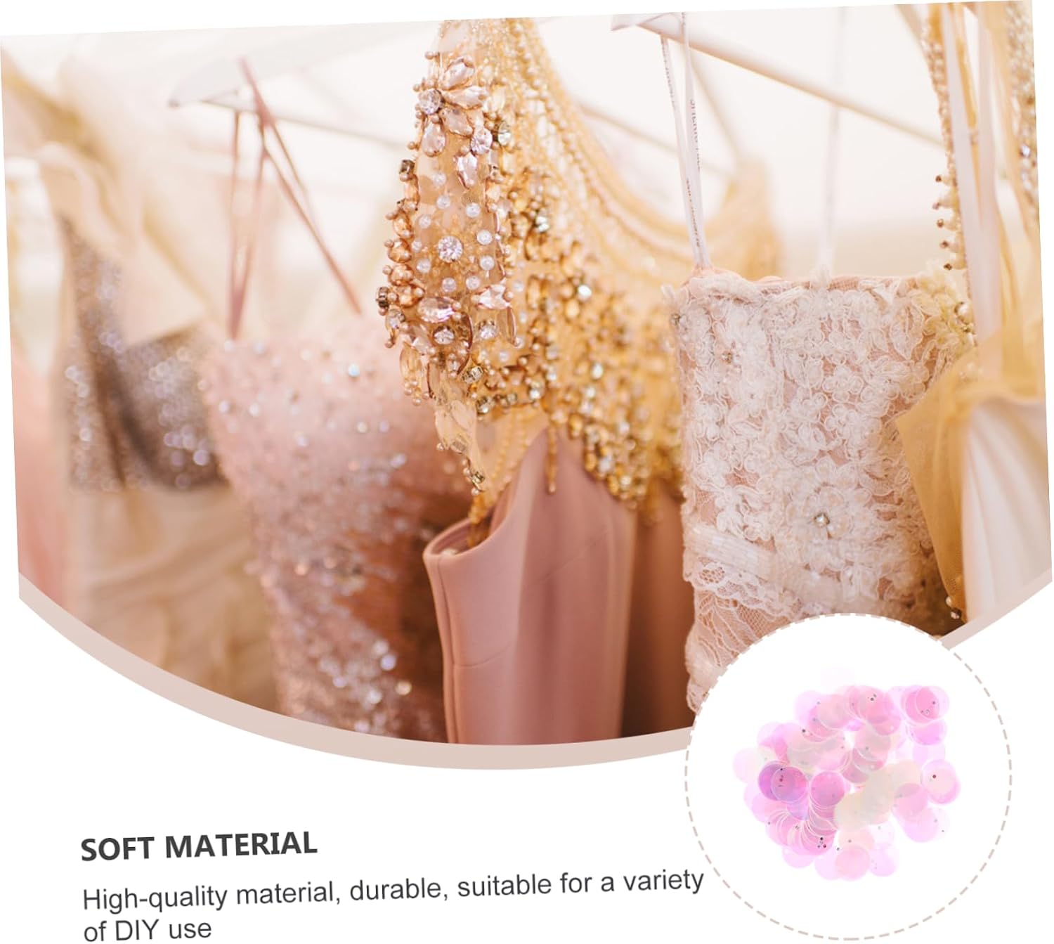 45g Pack Round Flat Sequins for DIY Clothing Supplies, Iridescent White Paillettes Embroidery Accessories, 15mm Loose Sequins for Handmade Crafts and Sewing Embellishments
