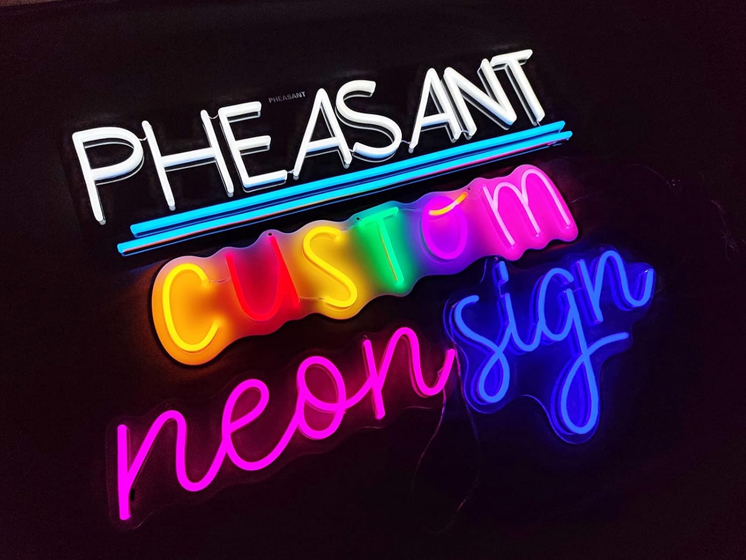 PHEASANT Custom Neon Signs, Handmade Customizable LED Neon Sign Personalized for Weddings, Name Gifts, Business Logos, Bars, Parties, and Bedroom Wall Decor (35", 3 Lines Text)