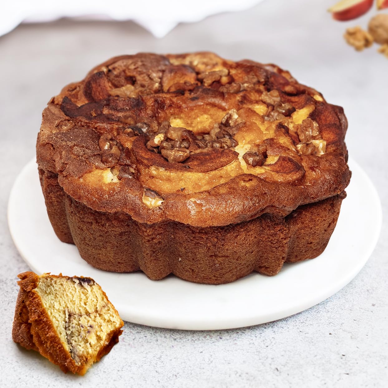 Traditional Apple Walnut Coffee Cake - Super Moist, Fresh & Kosher Certified - Trans Fats Free Coffee Cakes Cinnamon Streusel - 1.50 Pounds