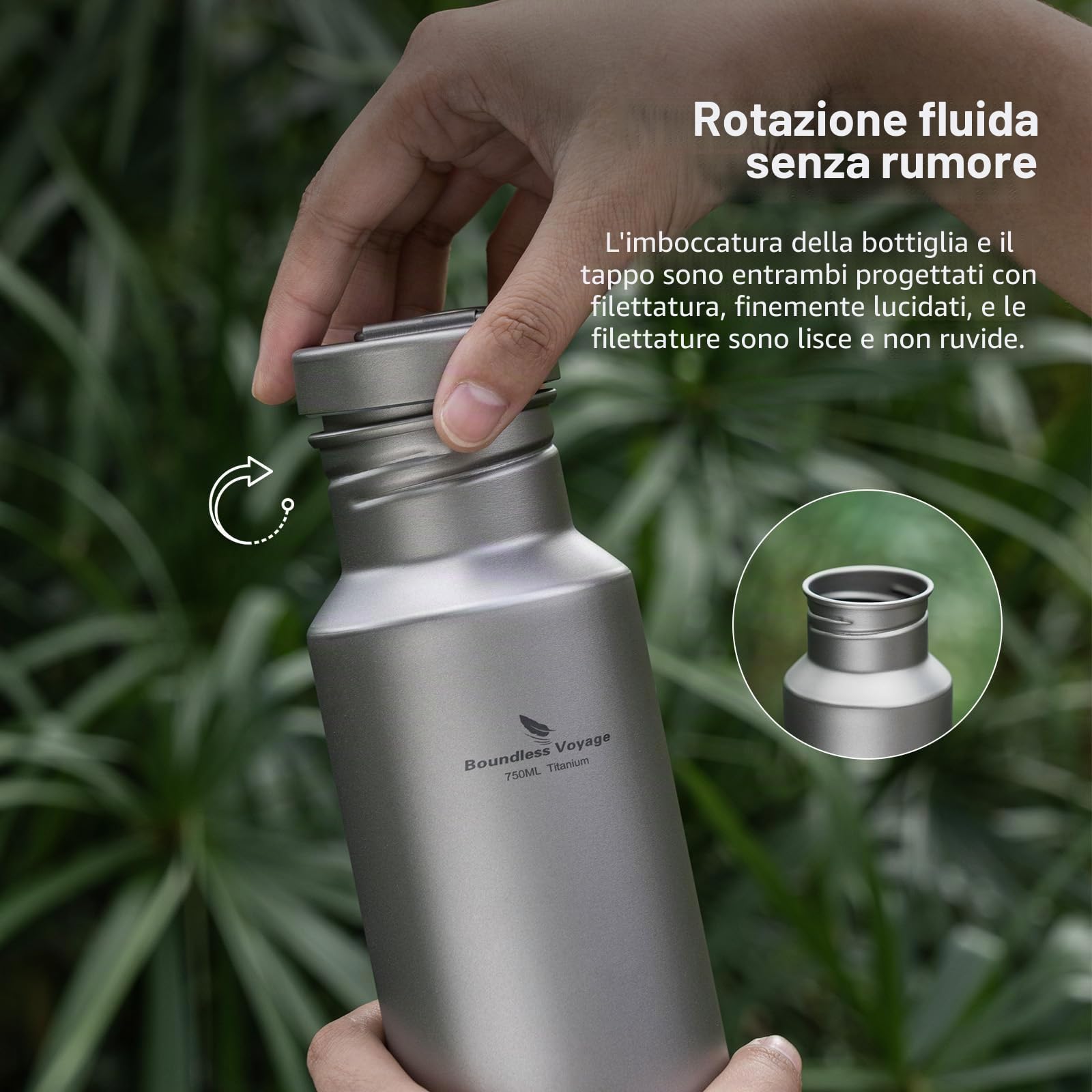 Boundless Voyage Outdoor 750ml Borraccia sportiva in titanio con coperchio in titanio per escursioni in bici da campeggio