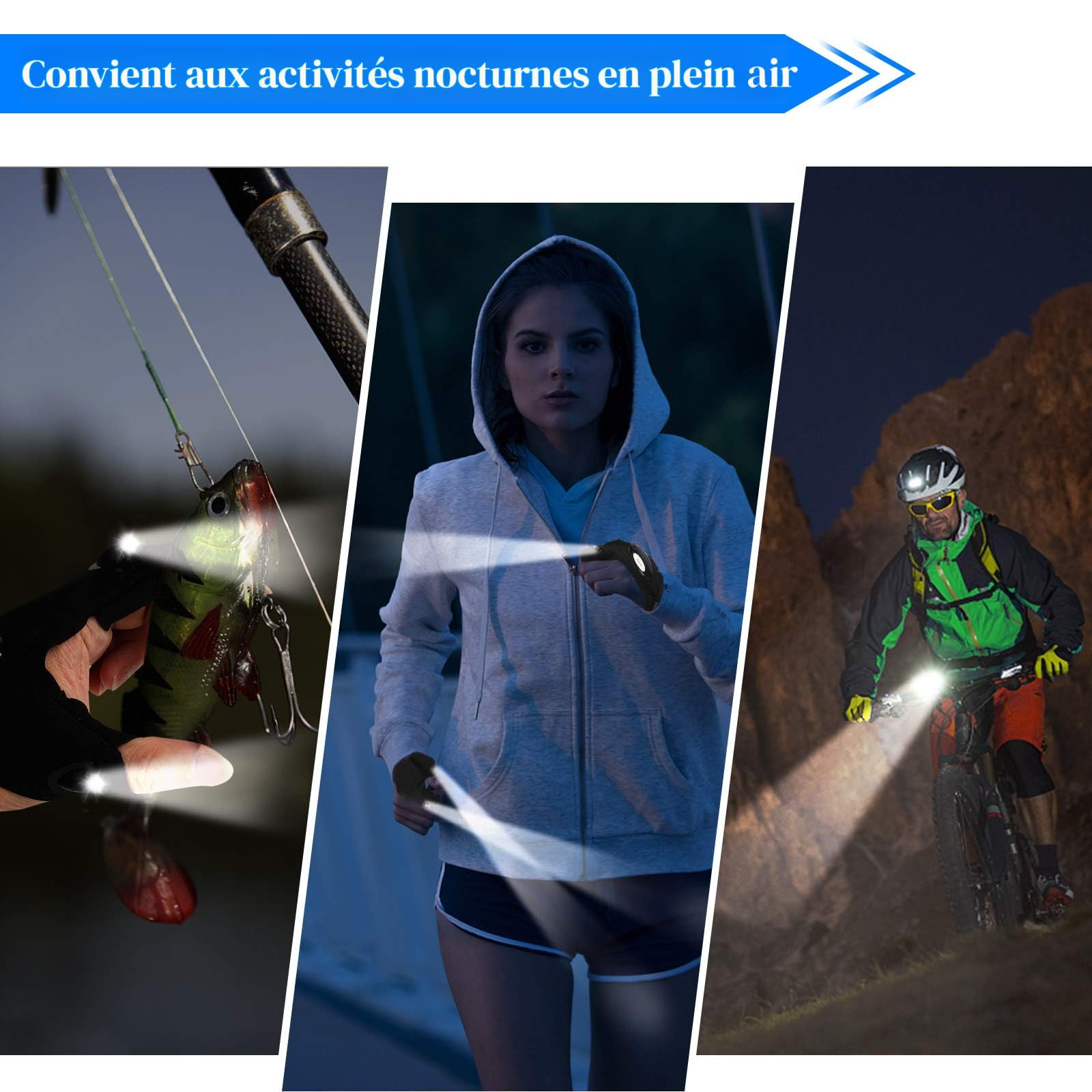 Gants Lampe De Poche LED Mylivell - Mains Libres - Cadeau Homme Bricolage, Pêche, Camping - 12